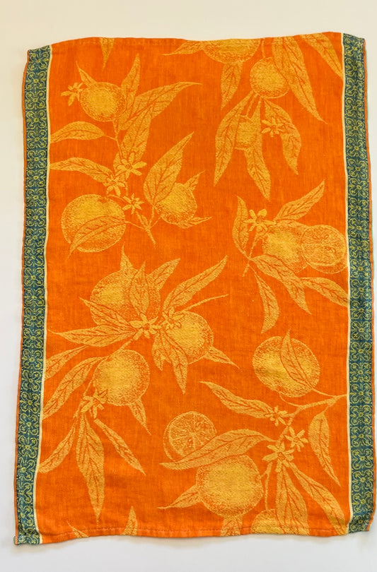 Linen Kitchen Towel- ORANGE JACQUARD WITH ORANGES