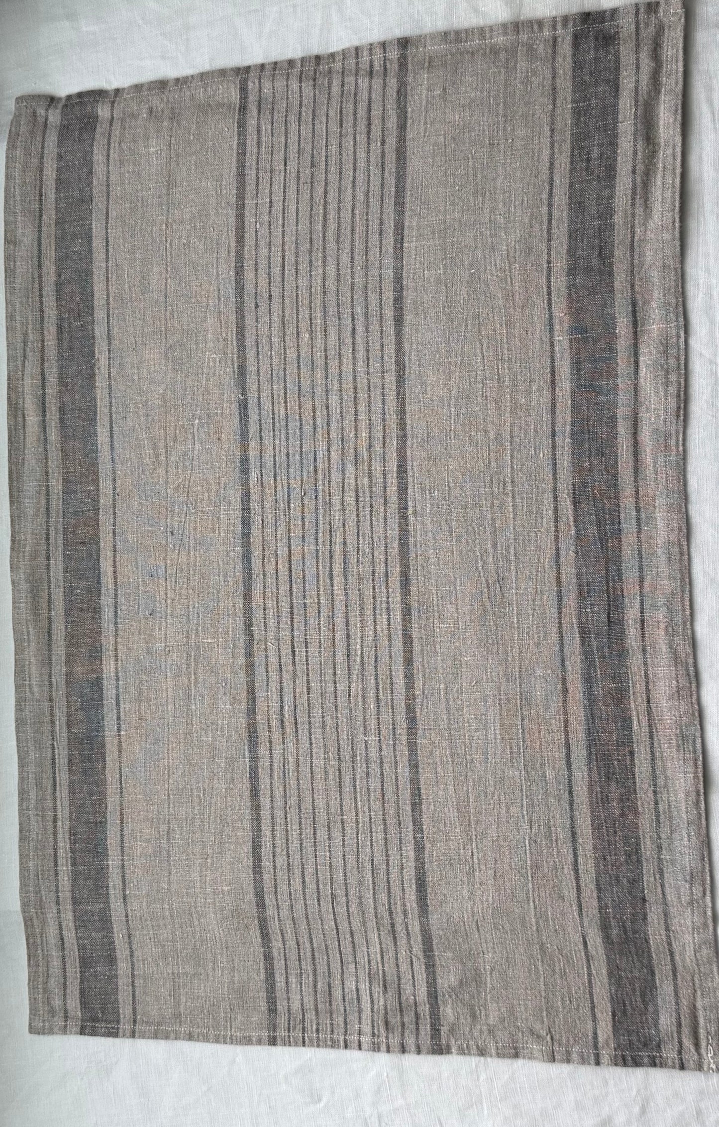 Linen Kitchen Towel- NATURAL WITH MULTI CHARCOAL STRIPES