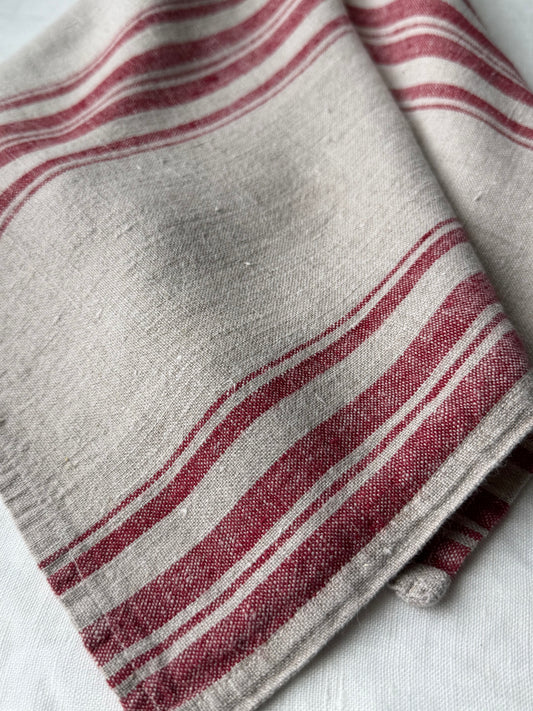 Linen Kitchen Towel- NATURAL WITH RED STRIPES