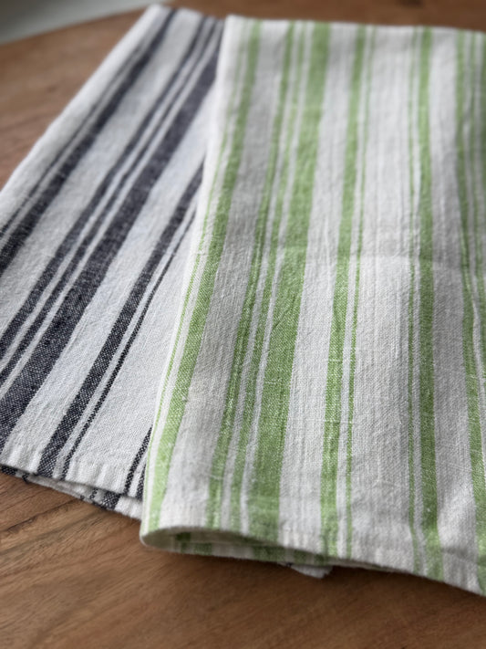 Linen Kitchen Towel- WHITE WITH BLACK STRIPES