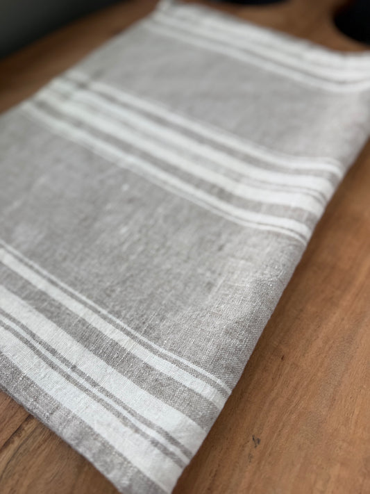 Linen Kitchen Towel- NATURAL WITH WHITE STRIPES
