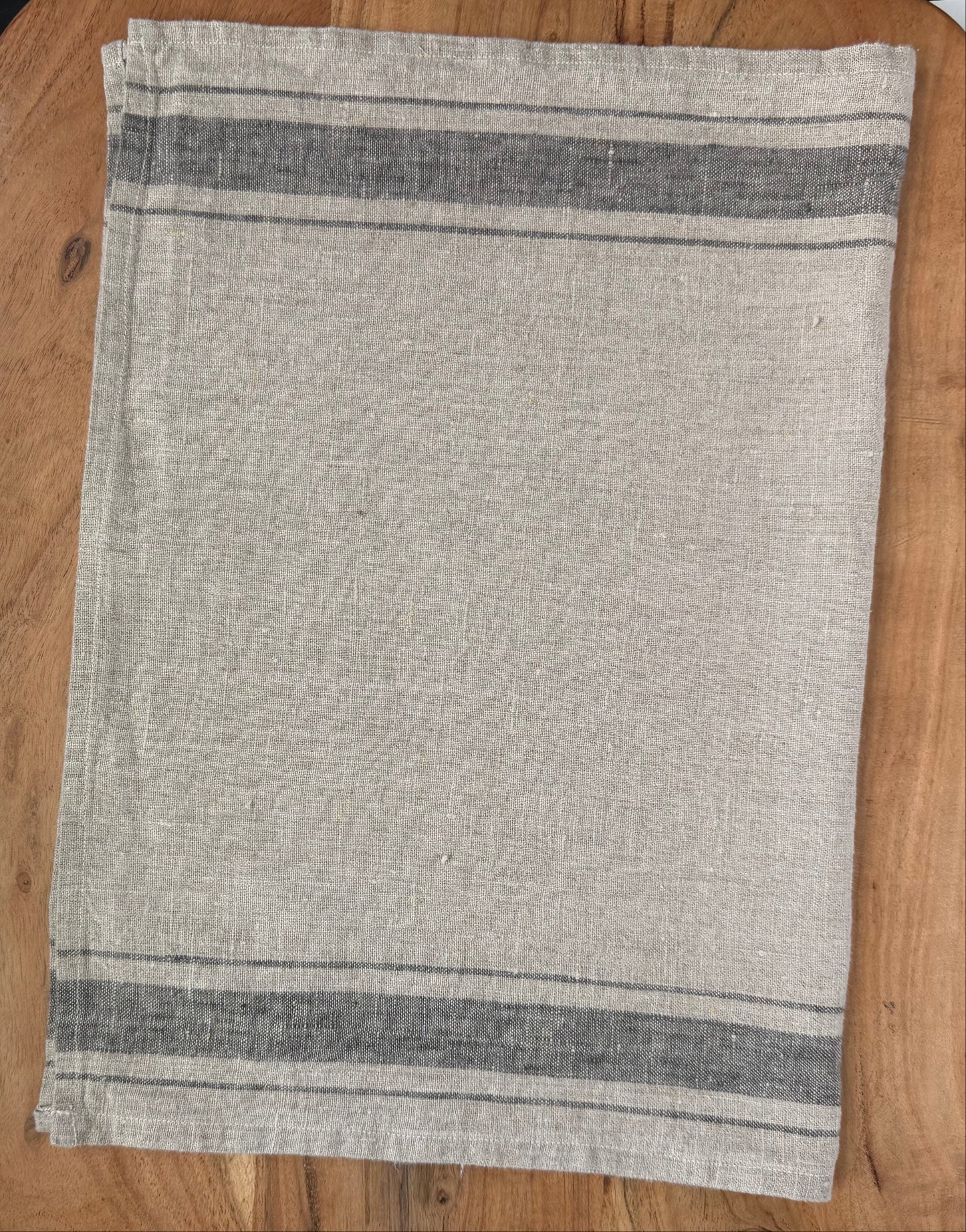 Linen Kitchen Towel- NATURAL WITH CHARCOAL STRIPES