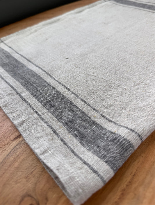 Linen Kitchen Towel- NATURAL WITH CHARCOAL STRIPES