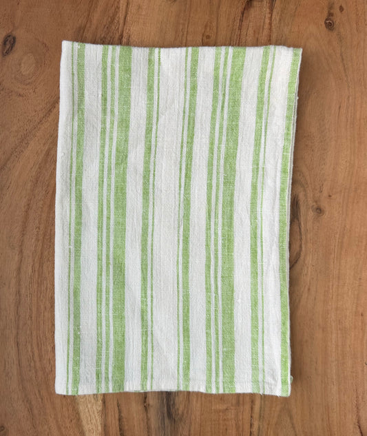 Linen Kitchen Towel- WHITE WITH DENIM BLUE STRIPES