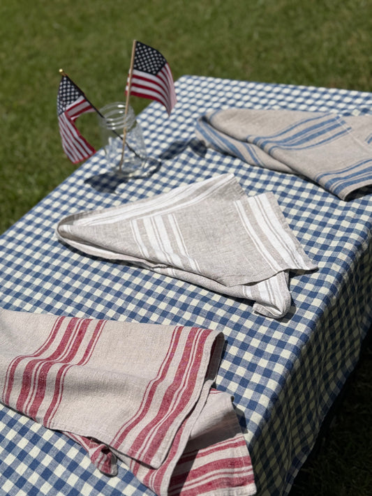 Smooth Linen Napkin- CORNFLOWER BLUE AND SOFT WHITE GINGHAM