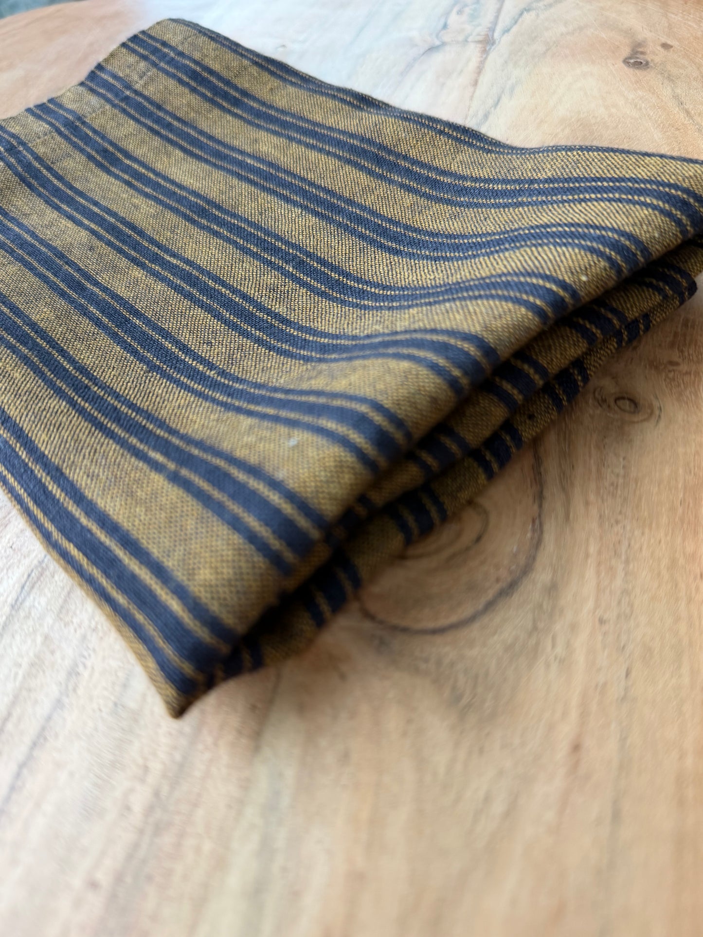 Smooth Linen Napkin- WARM OCHRE WITH BLACK STRIPES