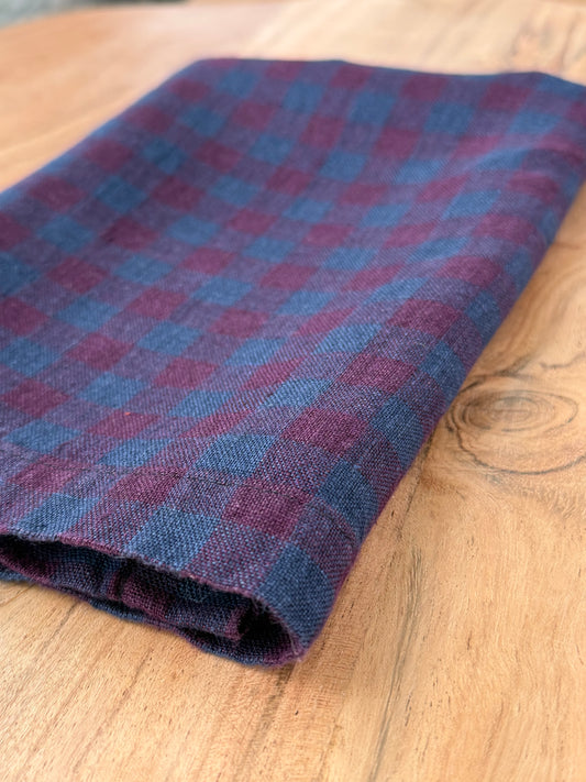 Smooth Linen Napkin- RICH PLUM AND NAVY GINGHAM