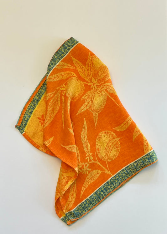 Linen Kitchen Towel- ORANGE JACQUARD WITH ORANGES