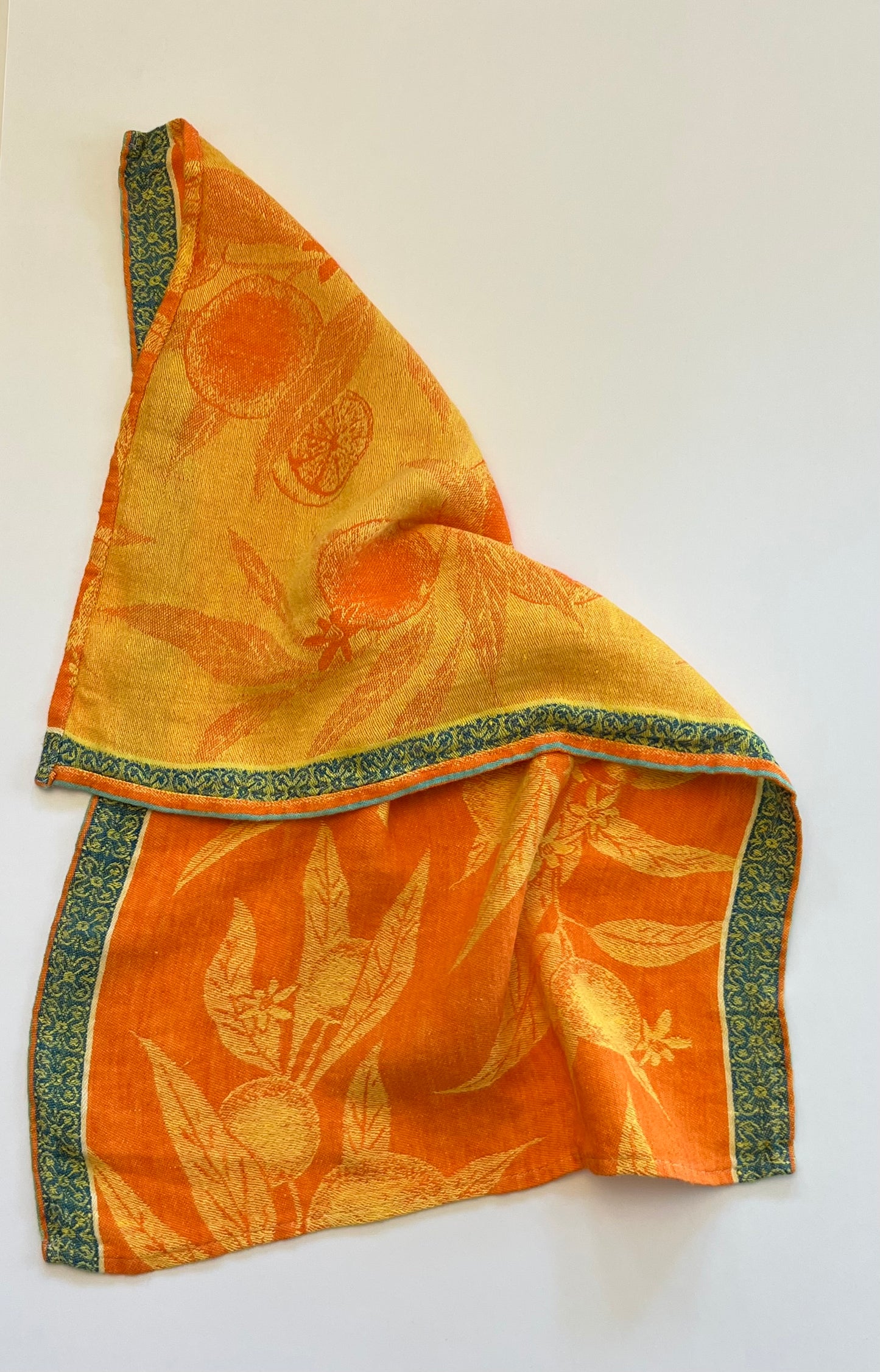 Linen Kitchen Towel- ORANGE JACQUARD WITH ORANGES