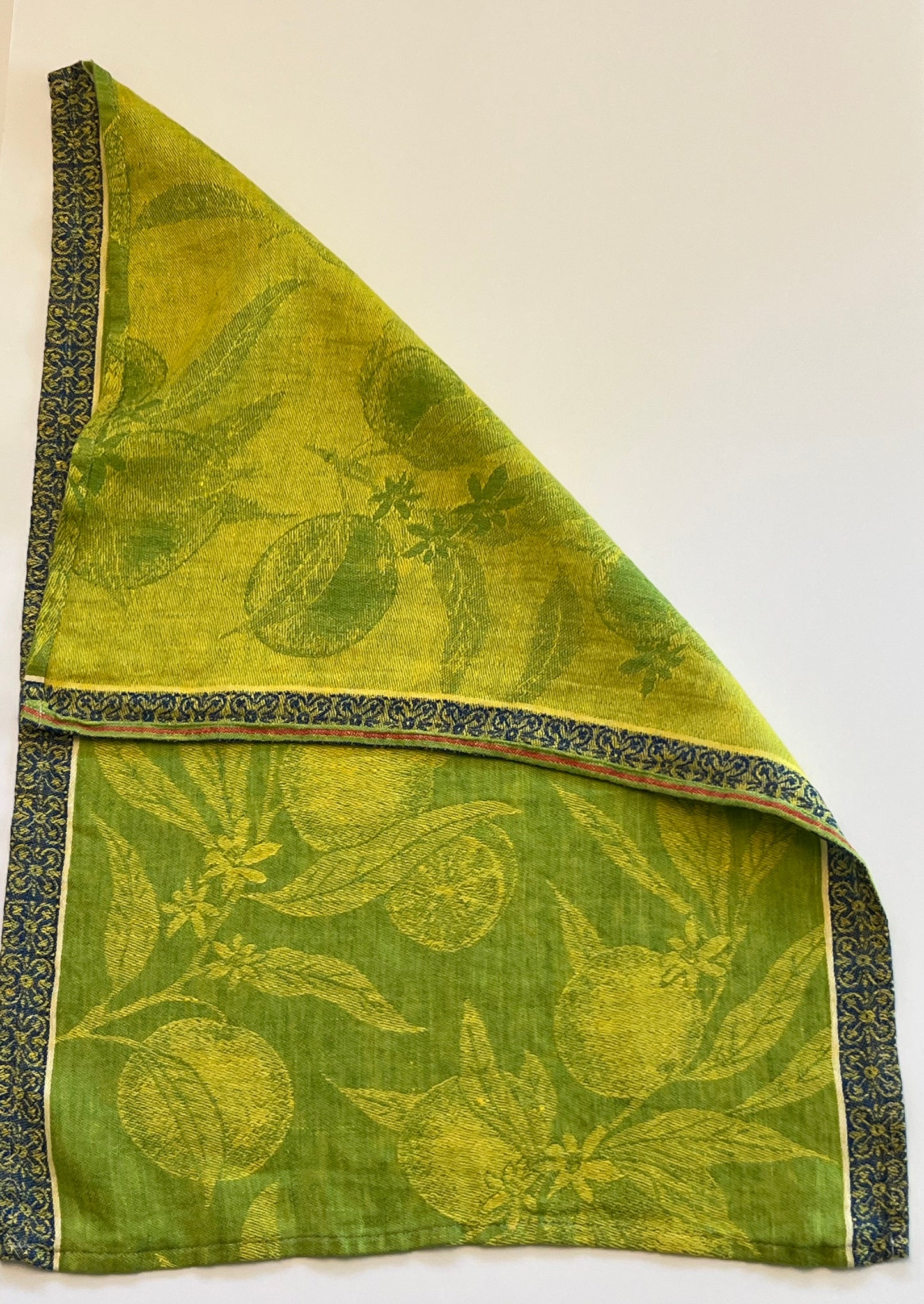 Linen Kitchen Towel- GREEN JACQUARD WITH ORANGES