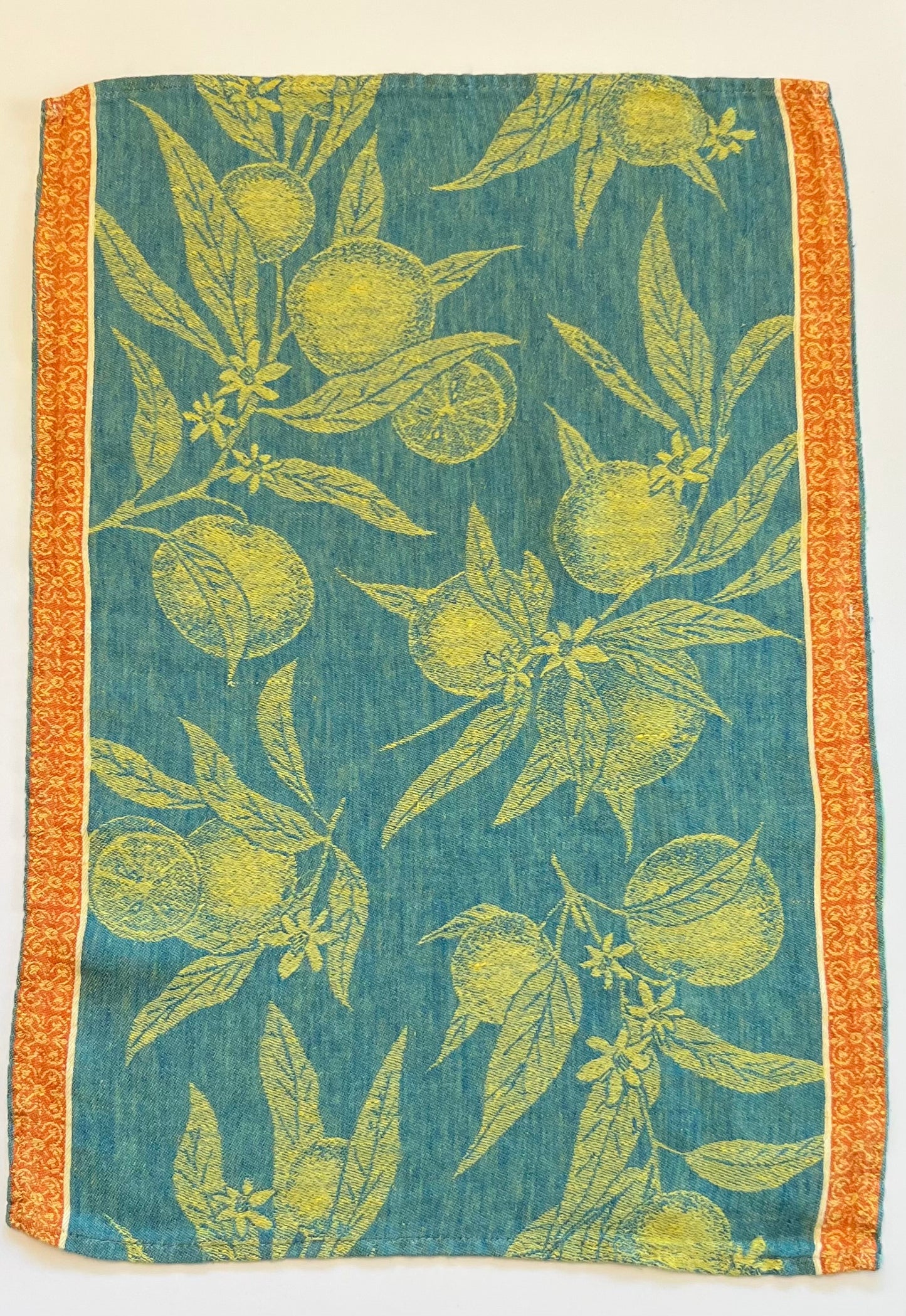 Linen Kitchen Towel- BLUE JACQUARD WITH ORANGES