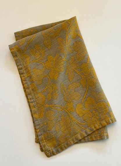 Linen Kitchen Towel- NATURAL WITH YELLOW/GOLD JACQUARD