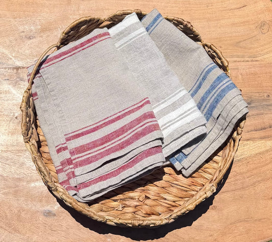 Linen Kitchen Towel- NATURAL WITH WHITE STRIPES