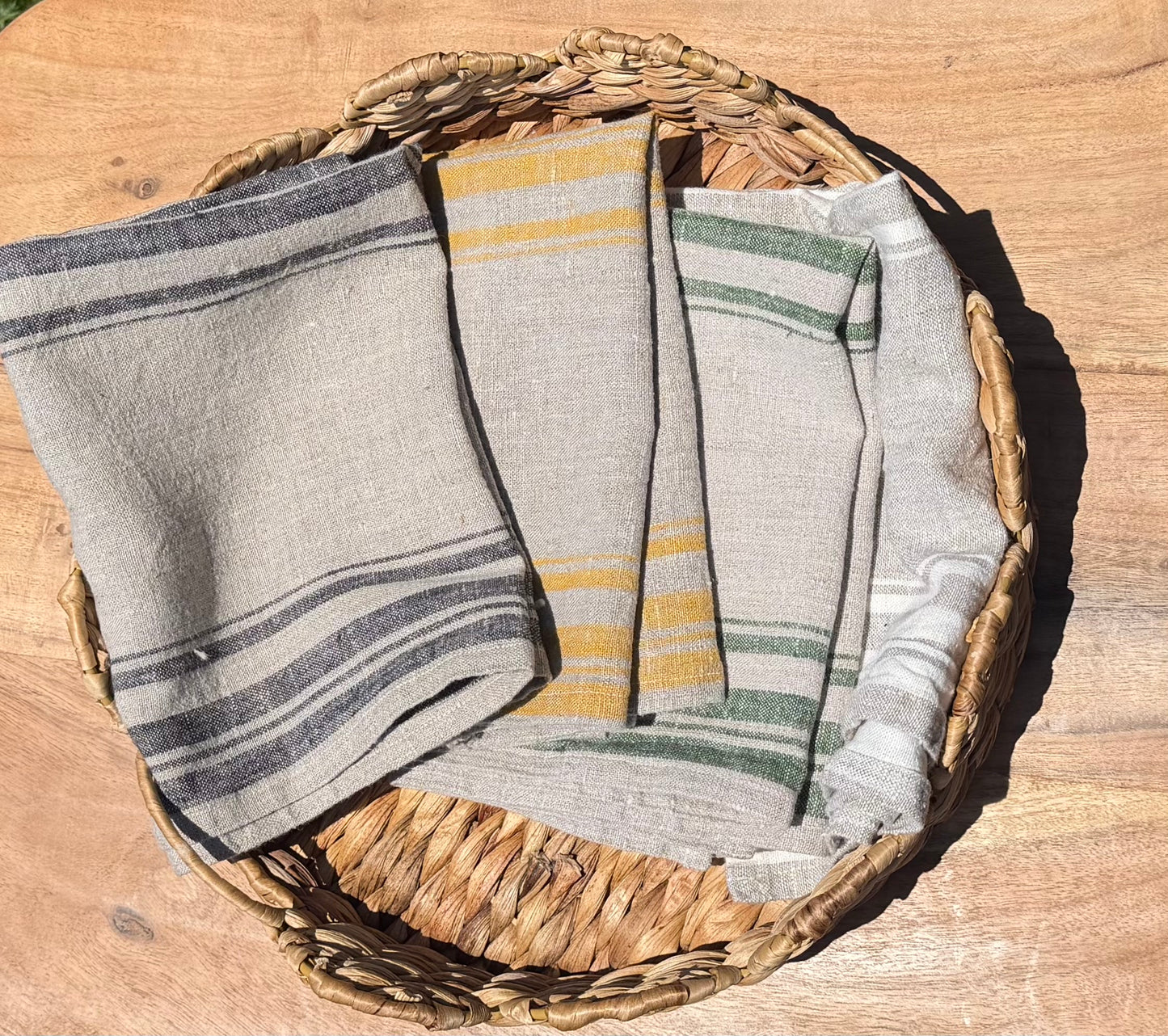 Linen Kitchen Towel-NATURAL WITH YELLOW/GOLD STRIPES