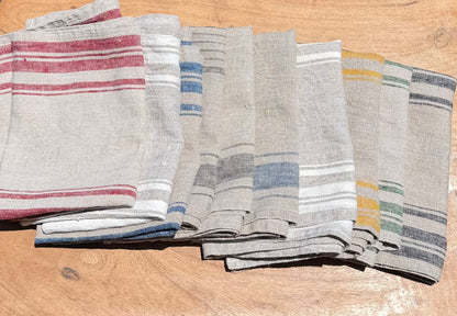Linen Kitchen Towel- NATURAL WITH DENIM BLUE STRIPES