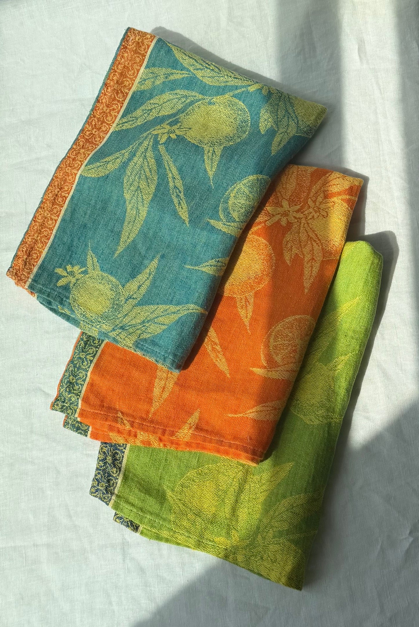 Linen Kitchen Towel- BLUE JACQUARD WITH ORANGES