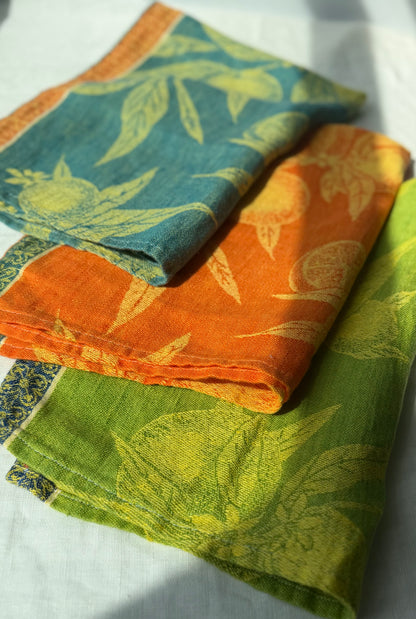 Linen Kitchen Towel- ORANGE JACQUARD WITH ORANGES