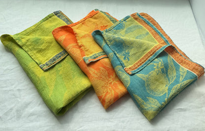 Linen Kitchen Towel- GREEN JACQUARD WITH ORANGES
