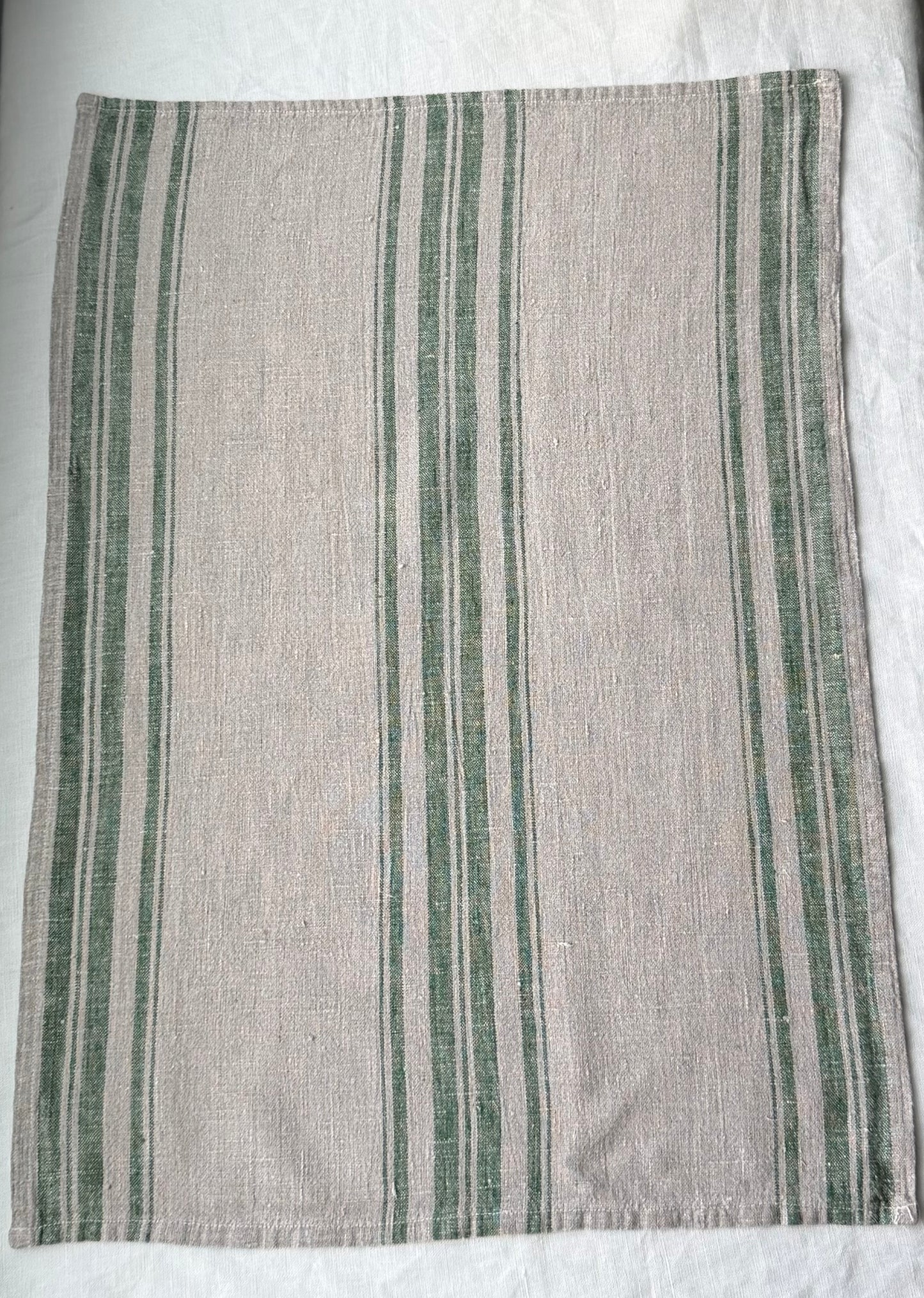 Linen Kitchen Towel-NATURAL WITH SAGE STRIPES