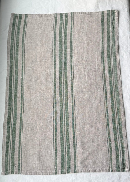 Linen Kitchen Towel-NATURAL WITH SAGE STRIPES