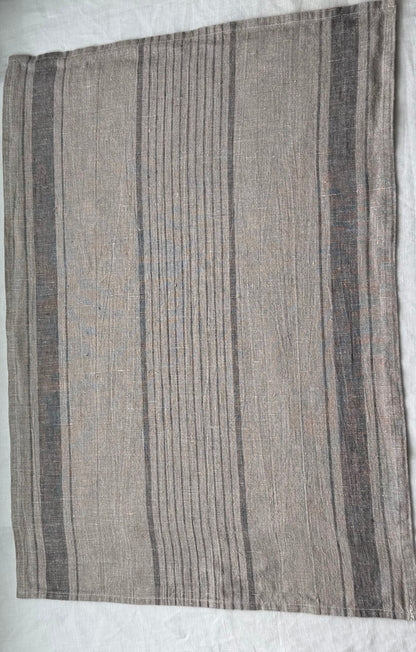 Linen Kitchen Towel- NATURAL WITH MULTI CHARCOAL STRIPES