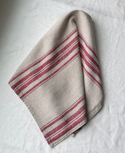 Linen Kitchen Towel- NATURAL WITH RED STRIPES