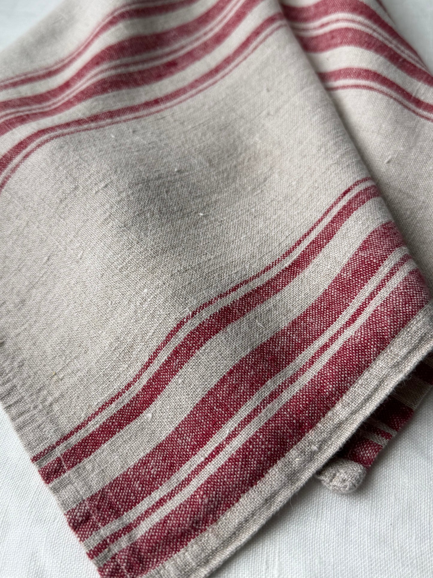 Linen Kitchen Towel- NATURAL WITH RED STRIPES