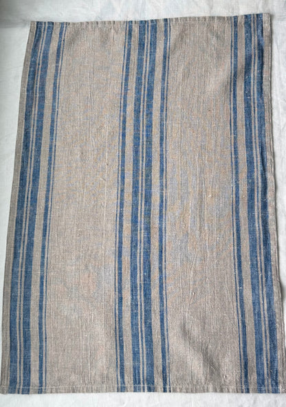 Linen Kitchen Towel- NATURAL WITH BLUE STRIPES