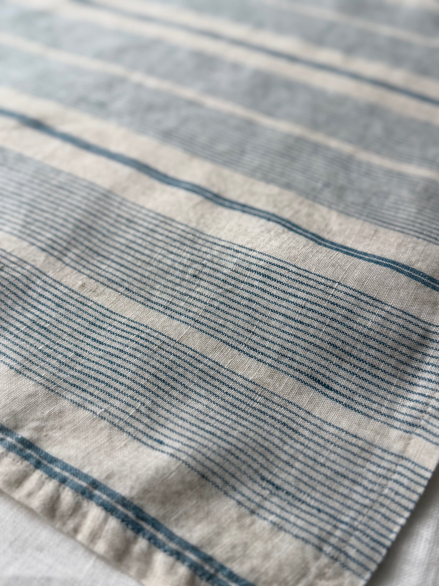 Linen Kitchen Towel- CREAM WITH BLUE STRIPES