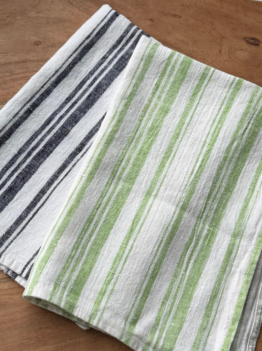 Linen Kitchen Towel- WHITE WITH BLACK STRIPES