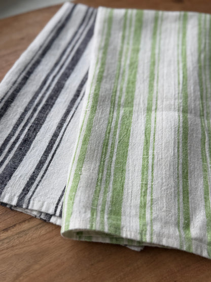 Linen Kitchen Towel- WHITE WITH BLACK STRIPES