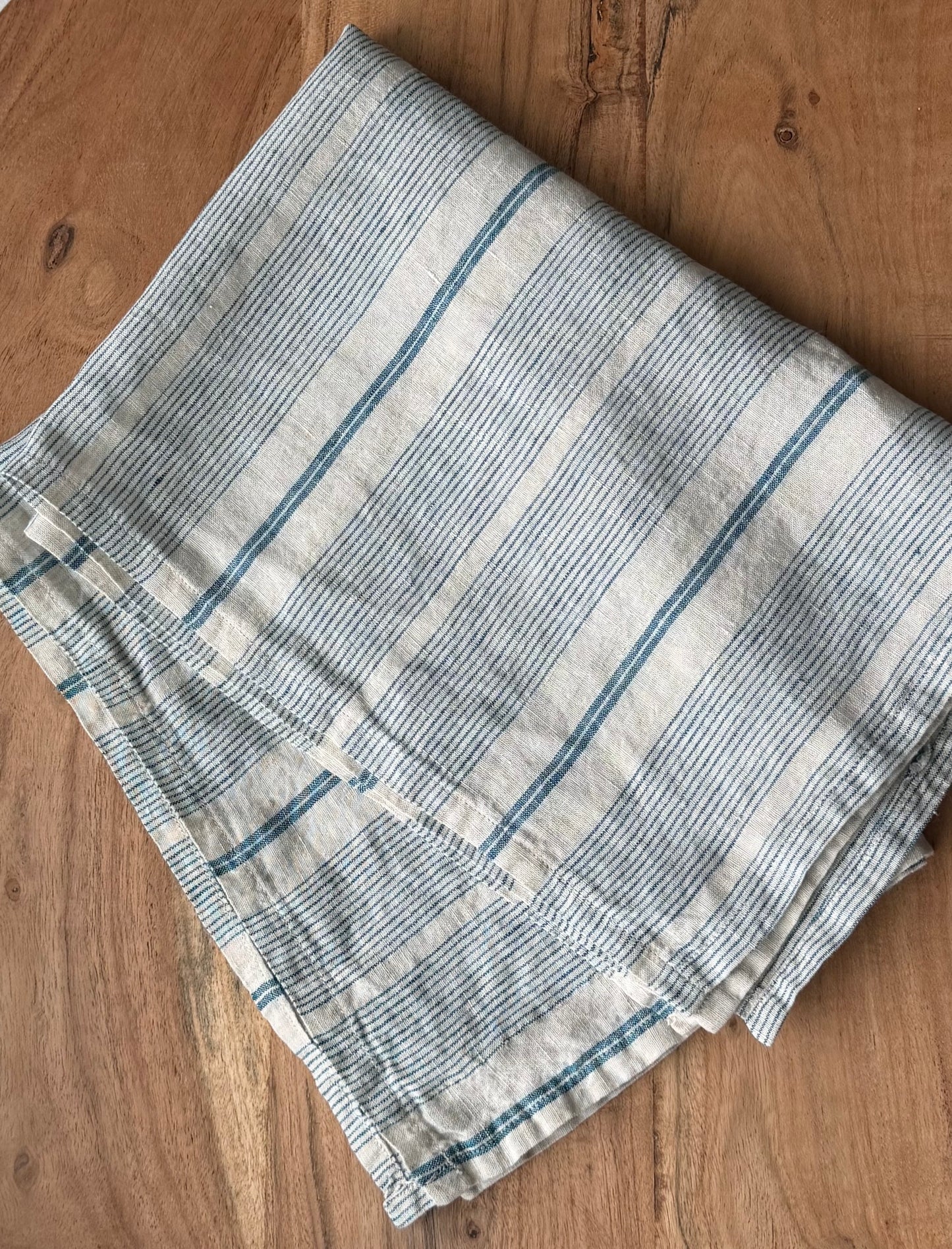Linen Kitchen Towel- CREAM WITH BLUE STRIPES