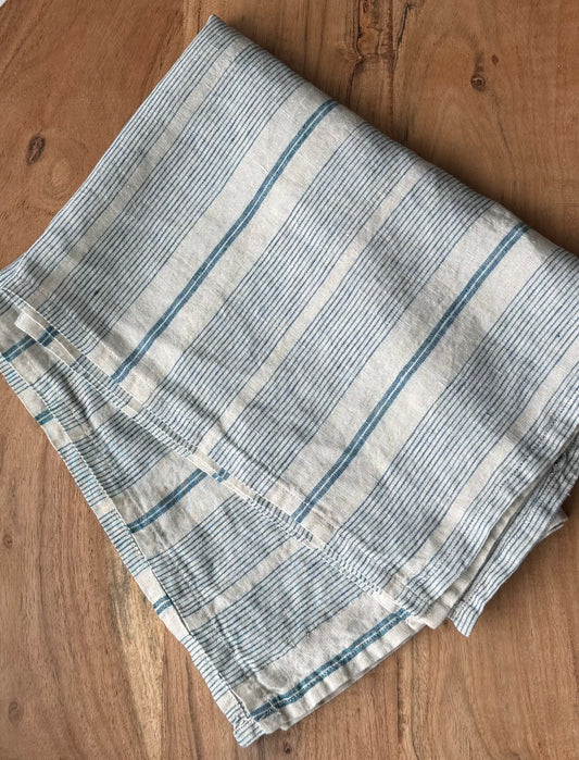 Linen Kitchen Towel- CREAM WITH BLUE STRIPES