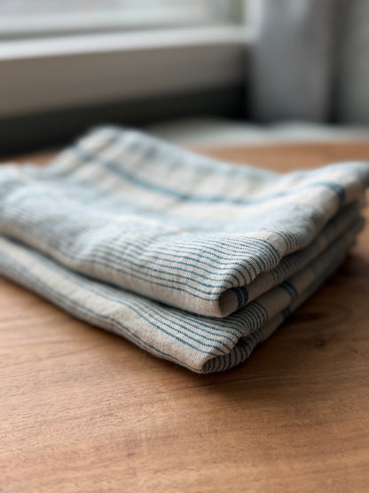 Linen Kitchen Towel- CREAM WITH BLUE STRIPES