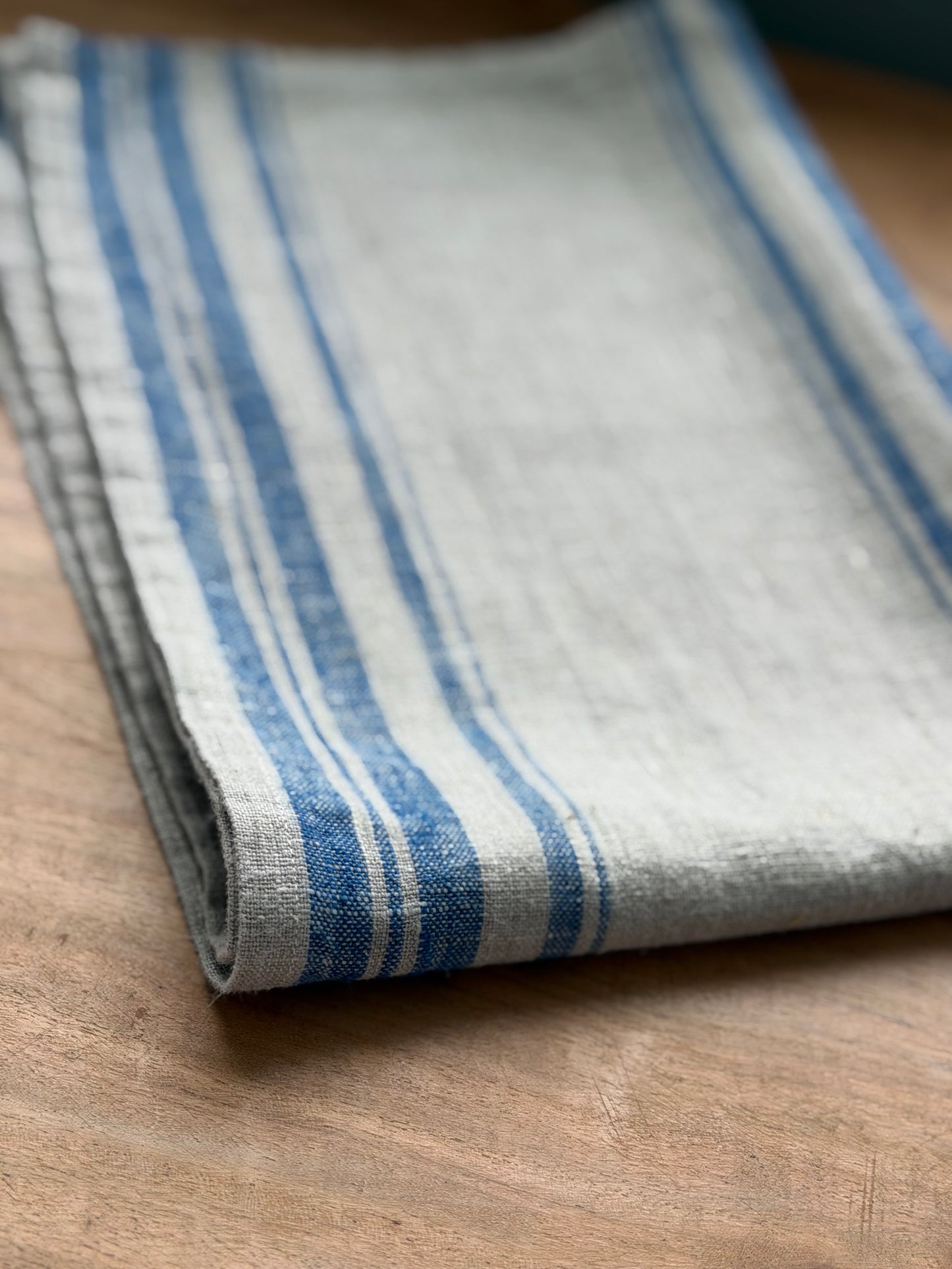 Linen Kitchen Towel- NATURAL WITH BLUE STRIPES