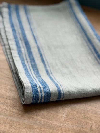 Linen Kitchen Towel- NATURAL WITH BLUE STRIPES