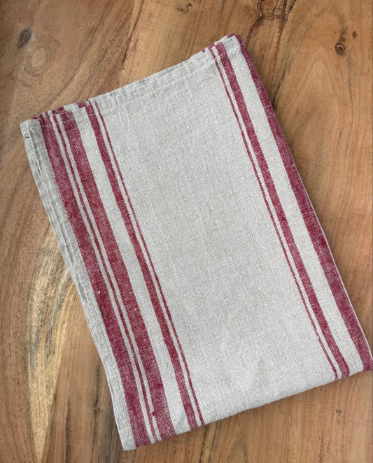 Linen Kitchen Towel- NATURAL WITH RED STRIPES