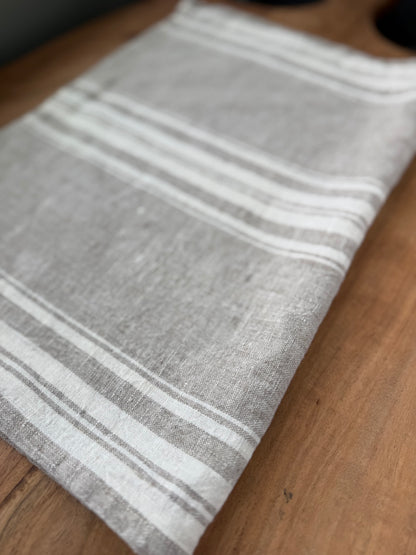 Linen Kitchen Towel- NATURAL WITH WHITE STRIPES