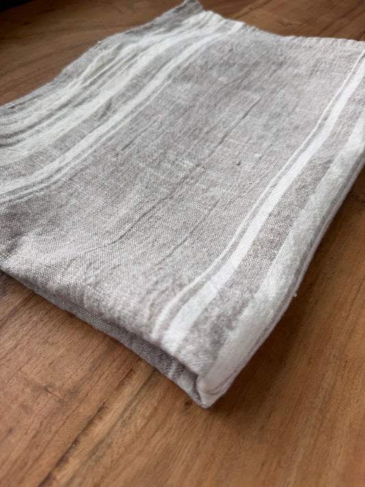 Linen Kitchen Towel- NATURAL WITH WHITE STRIPES