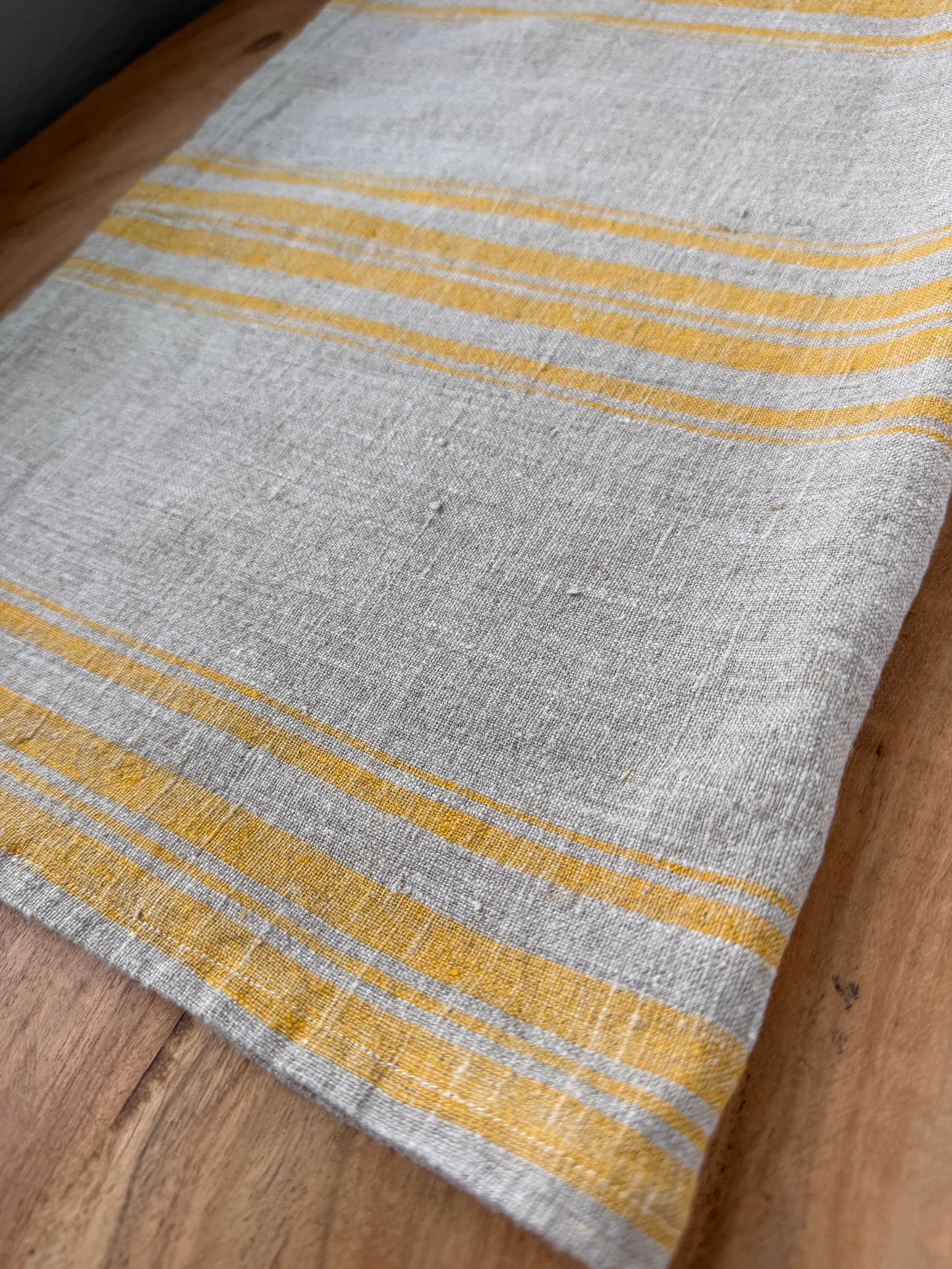Linen Kitchen Towel-NATURAL WITH YELLOW/GOLD STRIPES
