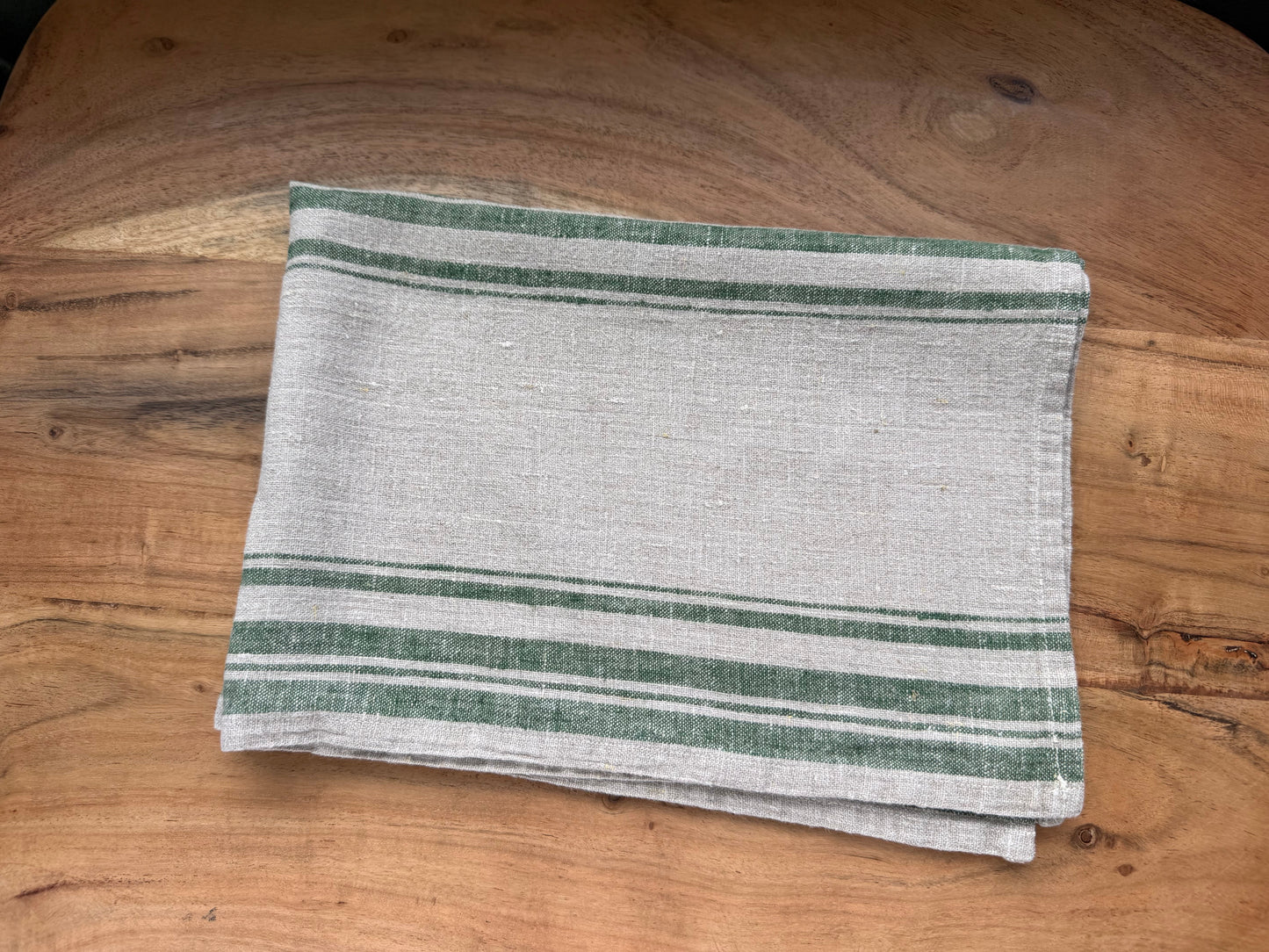 Linen Kitchen Towel-NATURAL WITH SAGE STRIPES