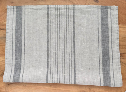 Linen Kitchen Towel- NATURAL WITH MULTI CHARCOAL STRIPES
