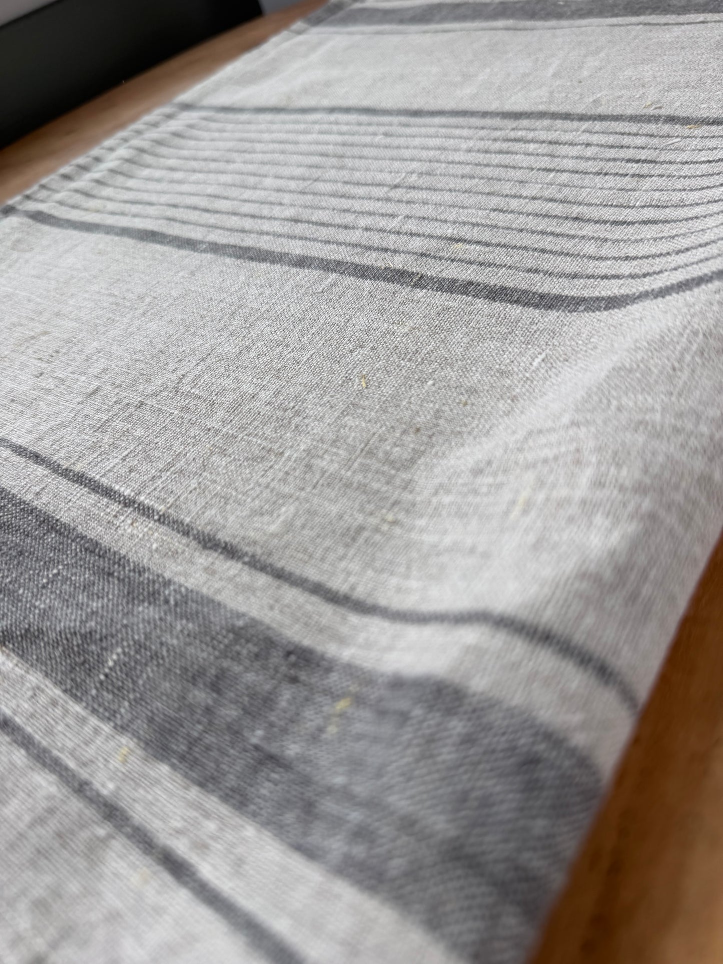 Linen Kitchen Towel- NATURAL WITH MULTI CHARCOAL STRIPES