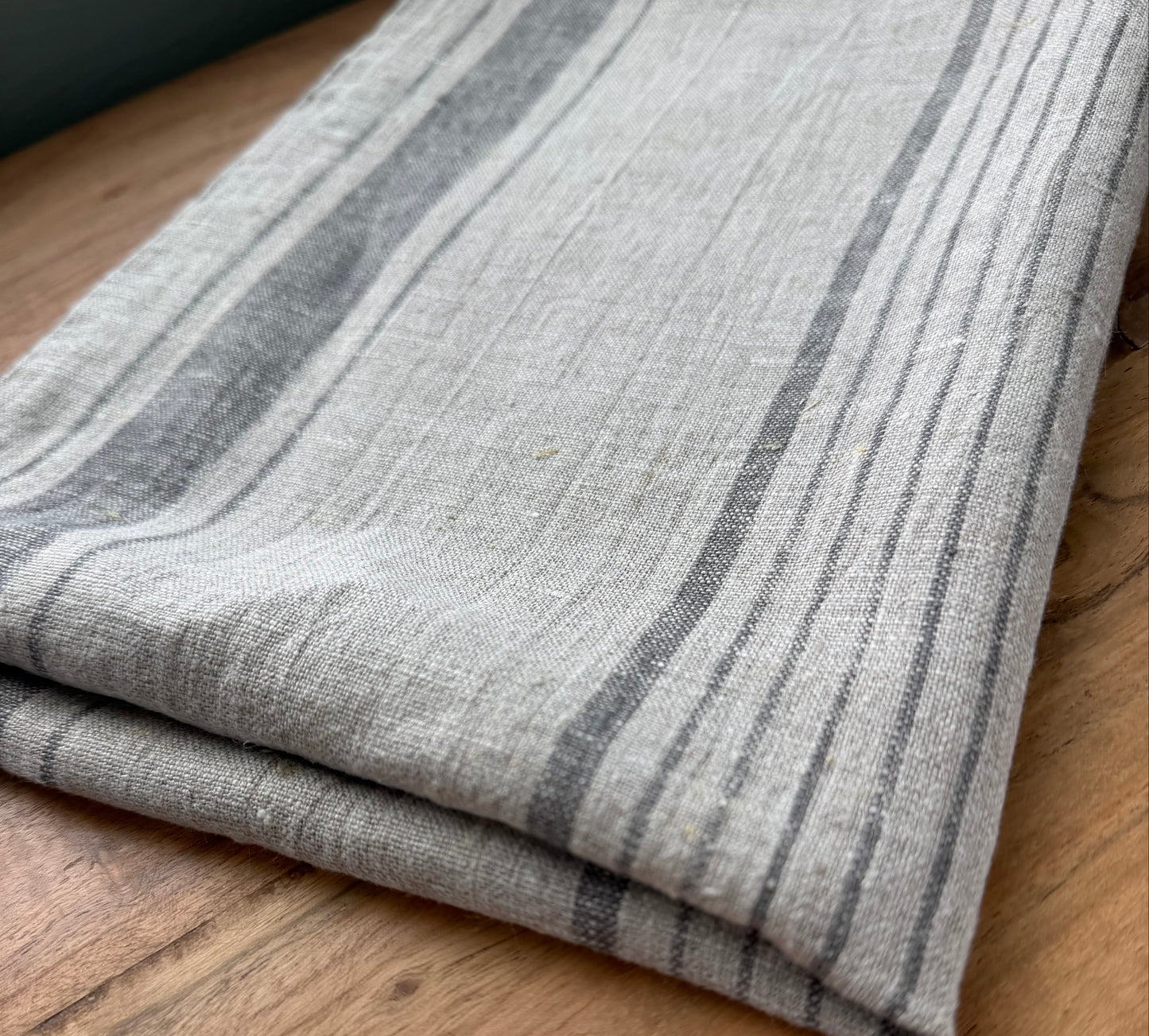 Linen Kitchen Towel- NATURAL WITH MULTI CHARCOAL STRIPES