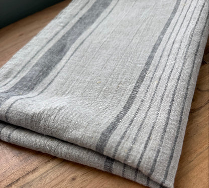 Linen Kitchen Towel- NATURAL WITH MULTI CHARCOAL STRIPES
