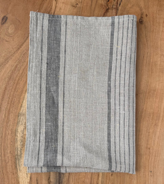 Linen Kitchen Towel- NATURAL WITH MULTI CHARCOAL STRIPES