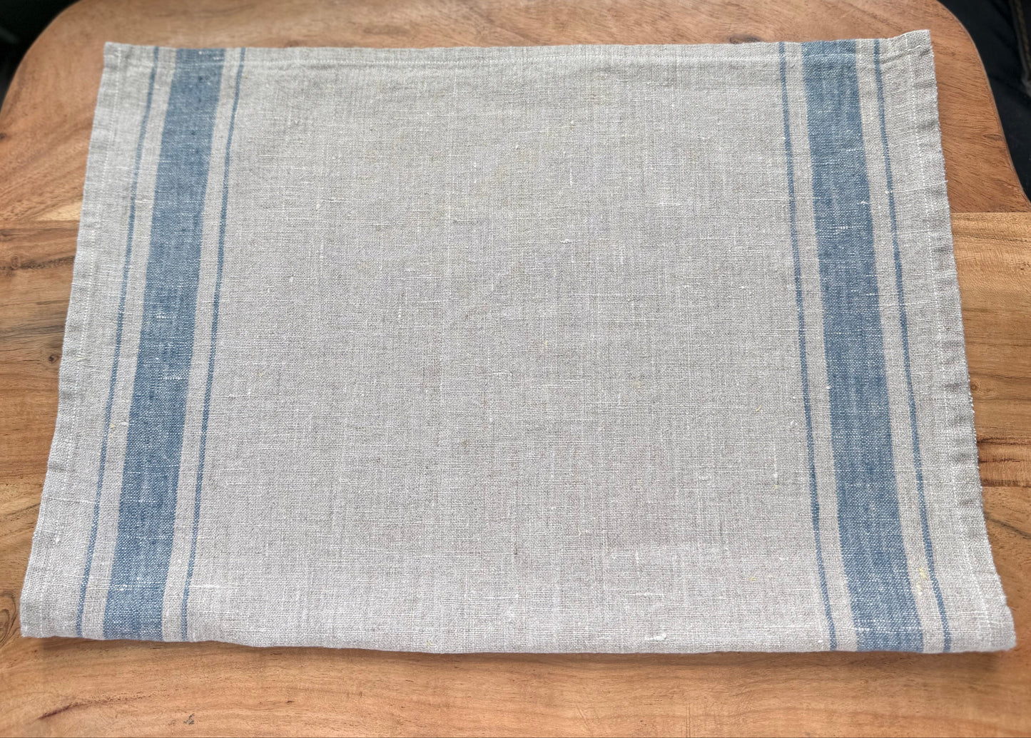 Linen Kitchen Towel- NATURAL WITH DENIM BLUE STRIPES