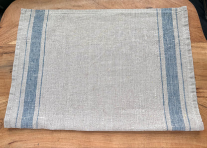 Linen Kitchen Towel- NATURAL WITH DENIM BLUE STRIPES