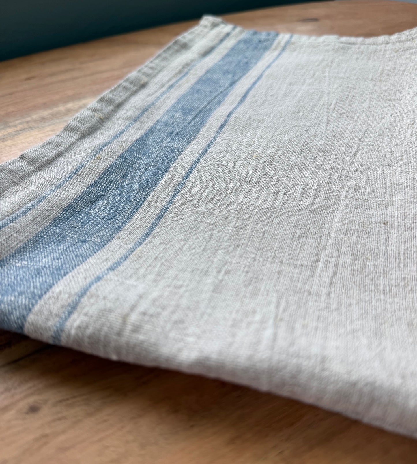 Linen Kitchen Towel- NATURAL WITH DENIM BLUE STRIPES
