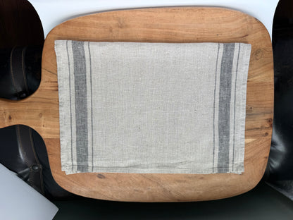 Linen Kitchen Towel- NATURAL WITH CHARCOAL STRIPES